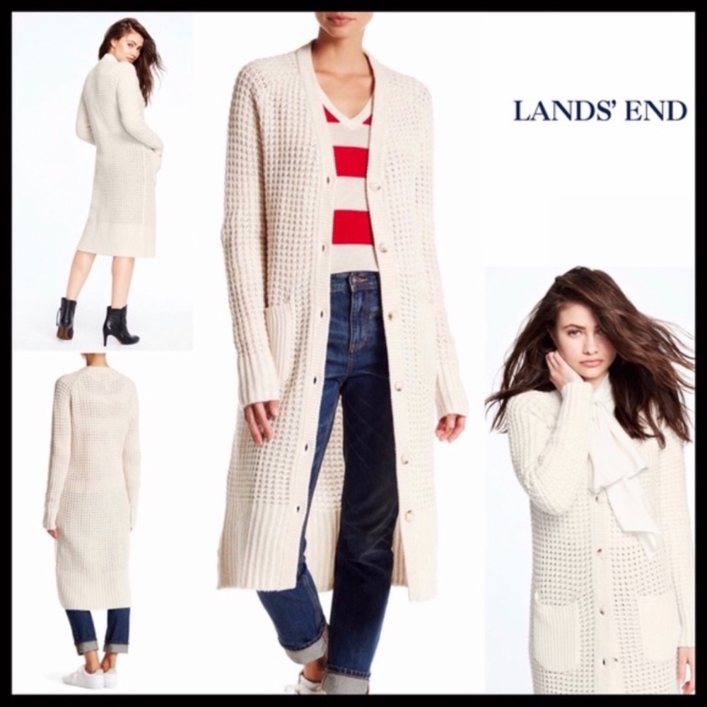 New! Lands' End Canvas knit cashmere cardigan L